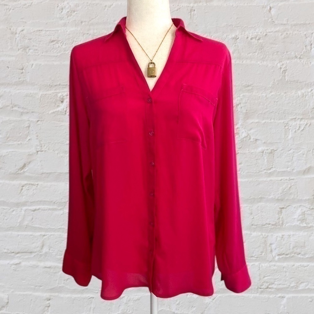 Express Hot Pink Button-Up Blouse